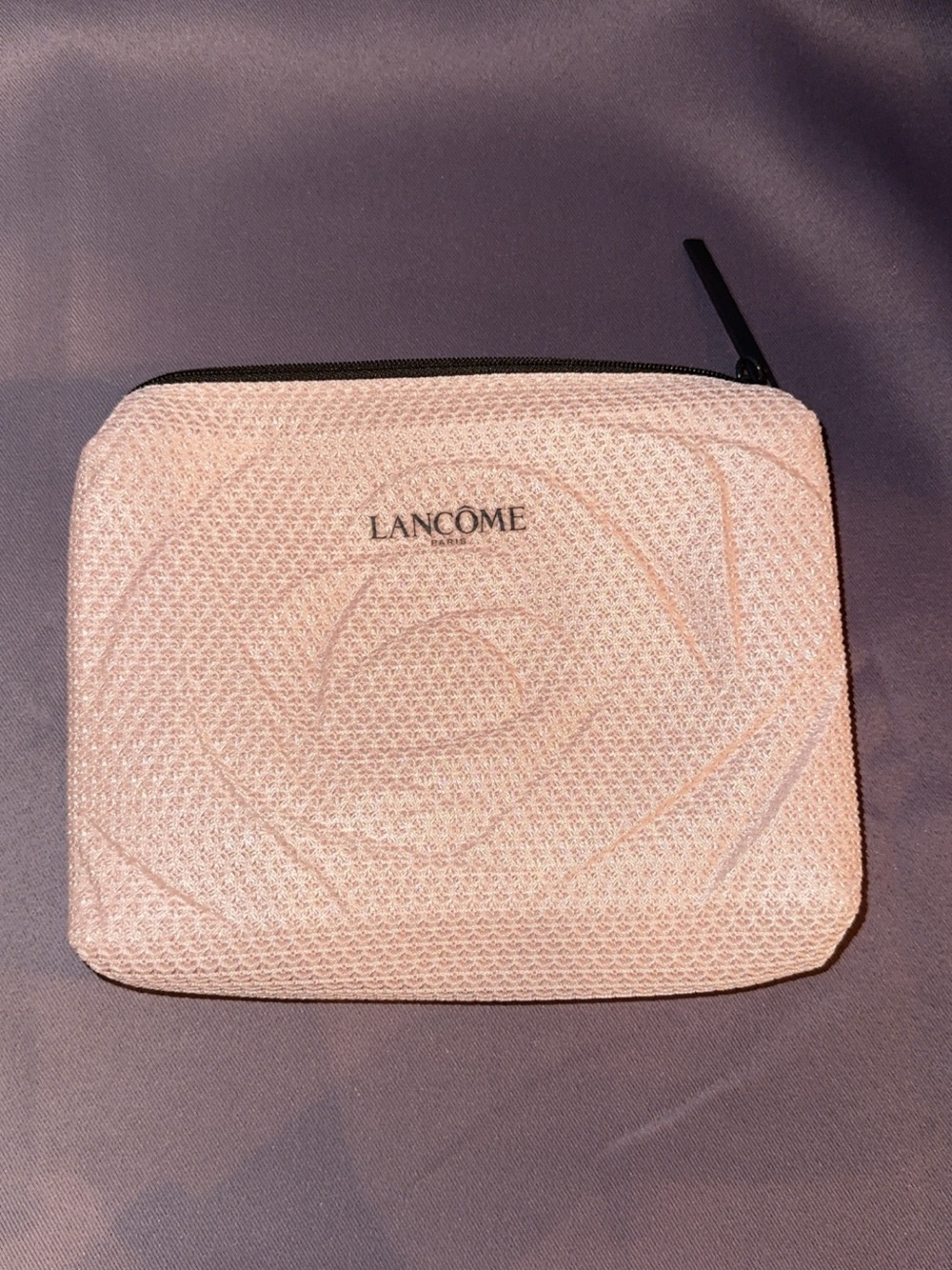 Lancôme Blush Pink Textured Rose Makeup Pouch with Black Trim